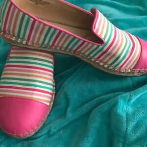 Vibrant Striped Espadrilles in Pink and Green